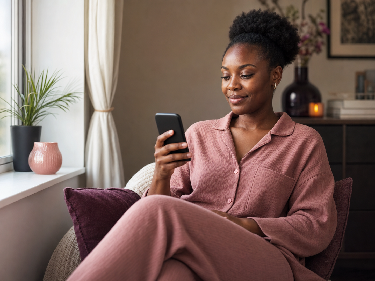 A woman privately recording a personal wellbeing observation on her phone