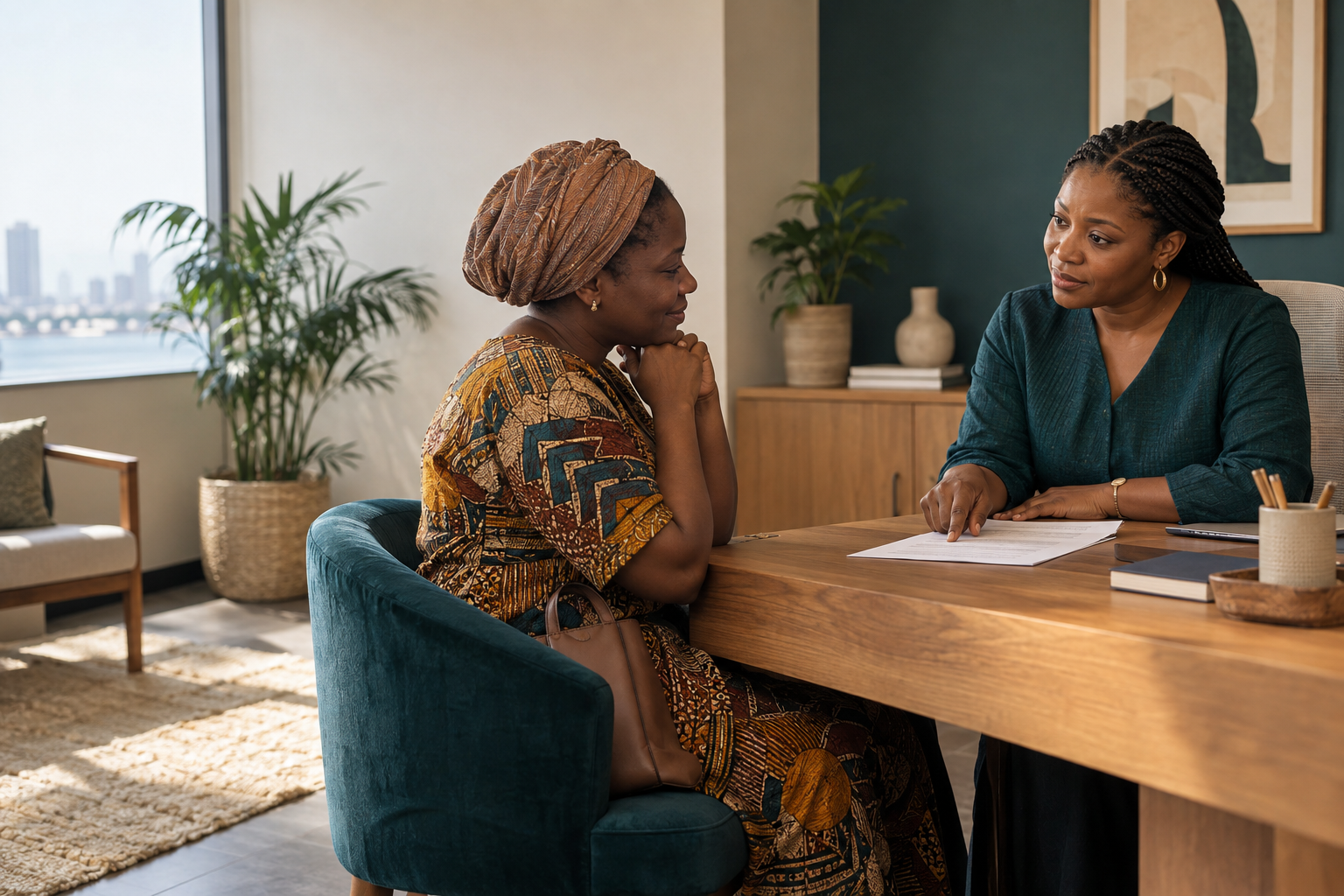 A specialist listening to a patient during a consultation